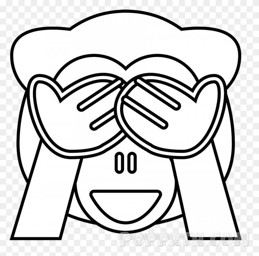 910x901 How To Draw A See No Evil Emoji Pop Path Emoji Mono Para Colorear, Stencil, Hand, Text HD PNG Download