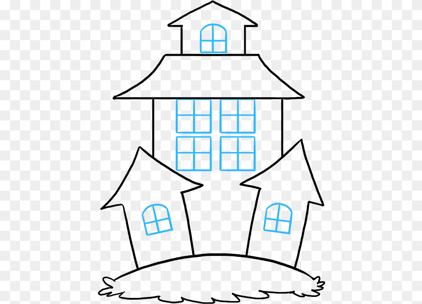 453x606 How To Draw Haunted House Haunted House Drawing Easy Sticker PNG