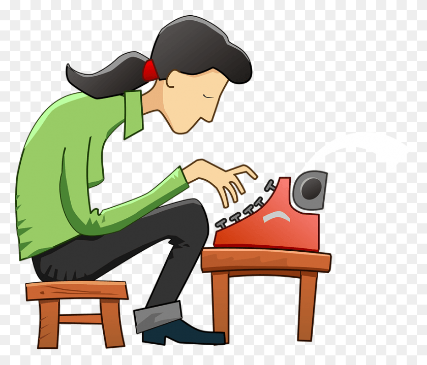 852x720 How To Write Thank You Emails After An Interview Girl Using Typewriter In Clipart, Sitting, Furniture, Chair Descargar Hd Png