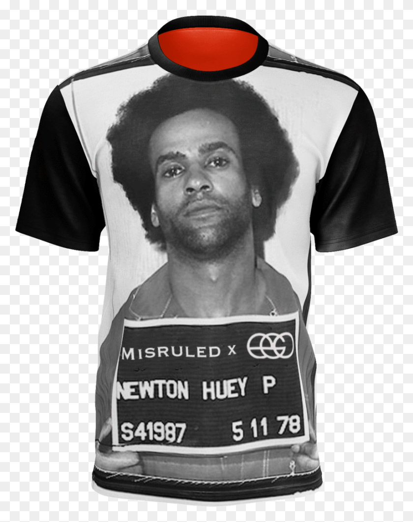 855x1099 Descargar Png / Huey X Misruled X Ego Premium Designer T Shirt Huey Newton Mug Shot, Ropa, Camiseta Hd Png