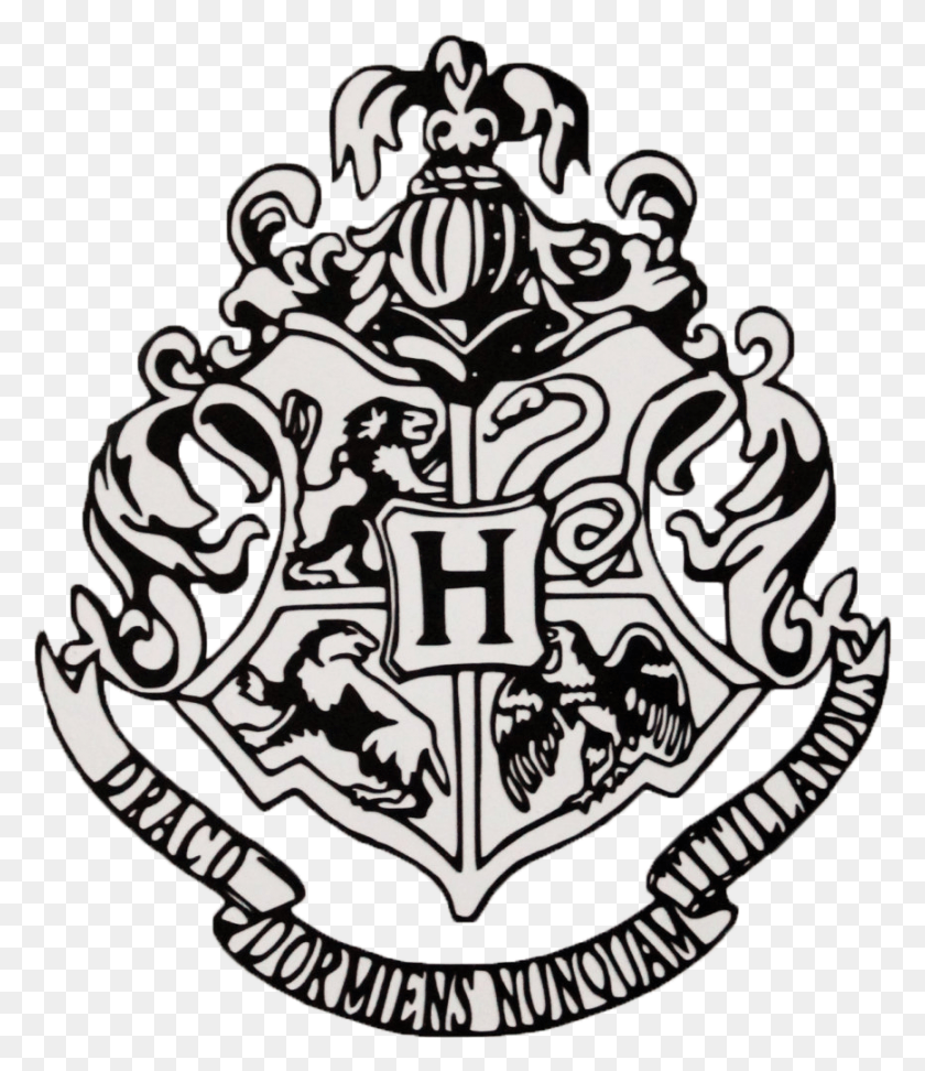 869x1017 Hufflepuff Crest Black And White, Emblem, Symbol, Logo HD PNG Download