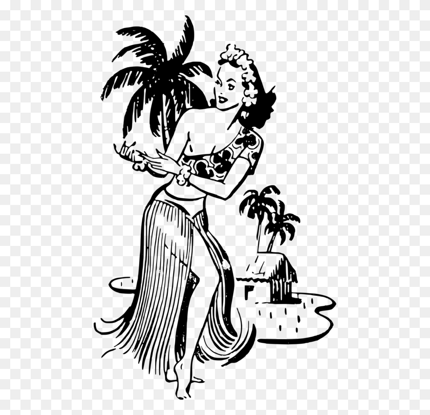 474x750 Hula Tiki Culture Drawing Dance Pin Up Girl Vintage Hawaiian Clip Art, Gray, World Of Warcraft HD PNG Download