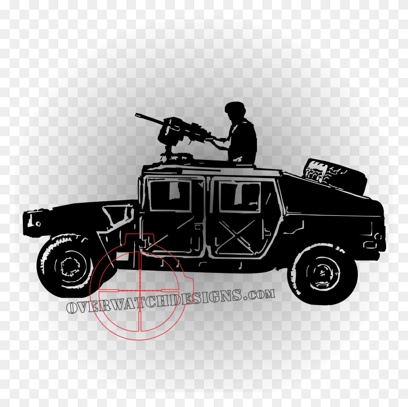 2401x2393 Descargar Png Hummer Con Mk 19 Artillero Calcomanía Coche Blindado, Vehículo, Transporte, Persona Hd Png