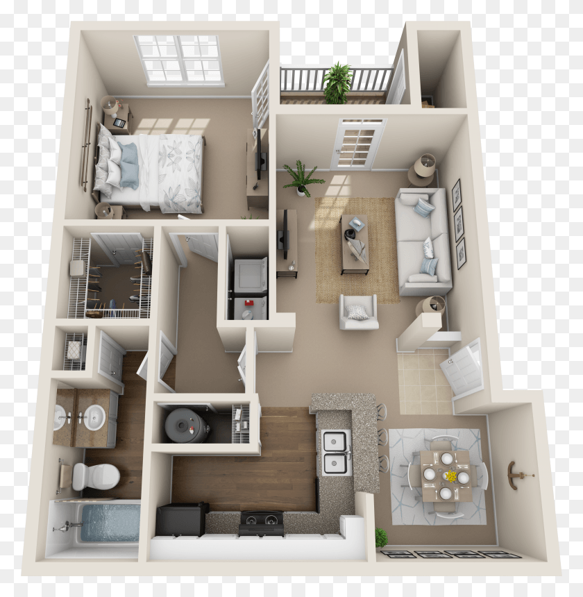 3365x3454 Hummingbird Rhode Island 3d Floor Plans One Bedroom HD PNG Download
