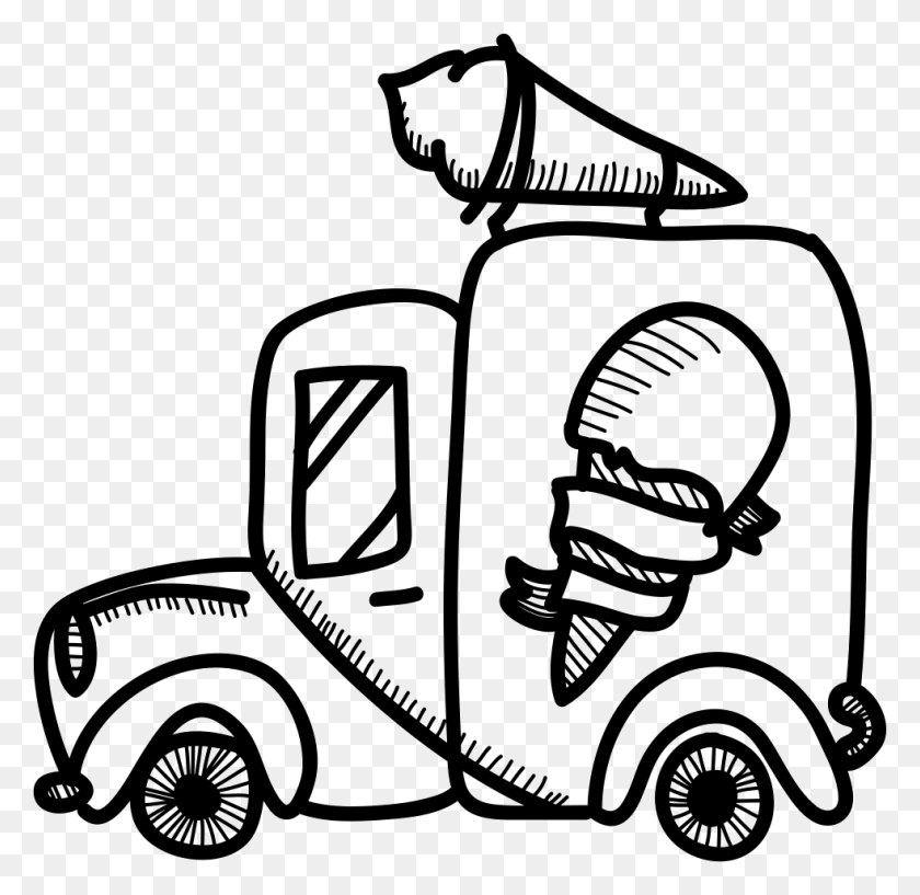 982x954 Ice Creams Truck Comments Line Art, Lawn Mower, Tool, Vehicle HD PNG Download
