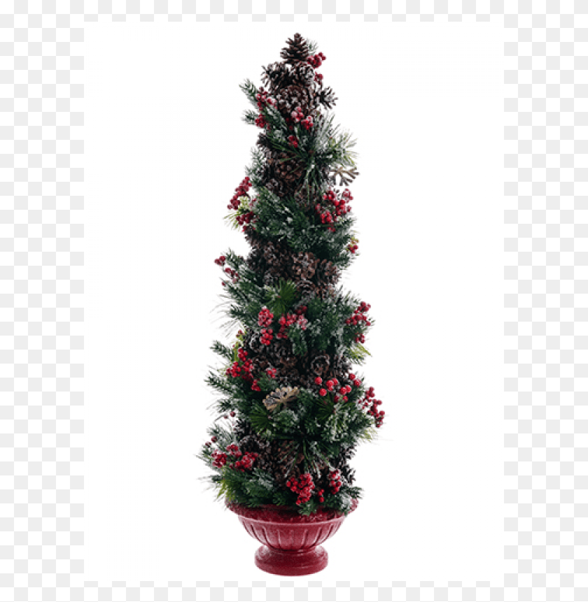 601x801 Iced Berrypine Cone Topiary Tree In Paper Mache Christmas Tree, Ornament, Plant, Pine HD PNG Download