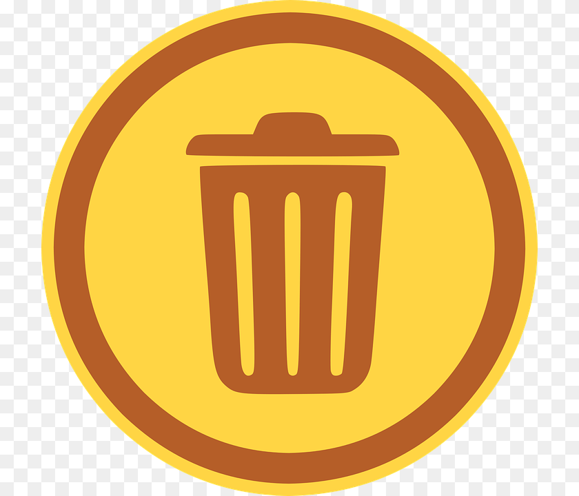 720x720 Icon Trash Garbage Bin Can Waste Rubbish Sign Trash Can Icon, Gold, Tin, Disk Sticker PNG