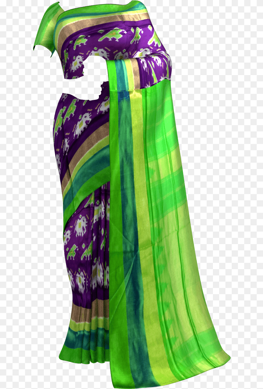 633x1243 Ikat Brinjal Color Body With Elephant And Sparrow Design, Adult, Female, Person, Silk Transparent PNG