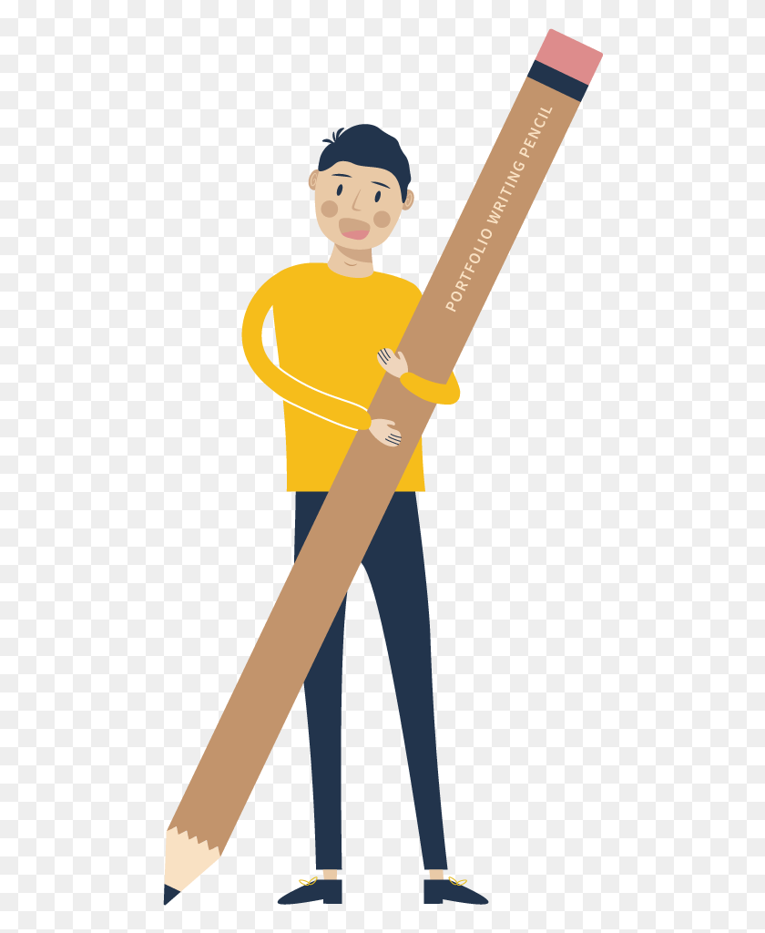 484x964 Illustrated Character Writing With An Oversized Pencil Cartoon, Light, Person, Human HD PNG Download