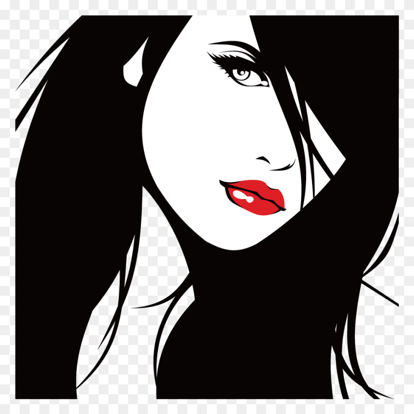 917x918 Illustration Beautiful Lips Transprent Free Silhouette Girl Face Vector, Face, Graphics HD PNG Download