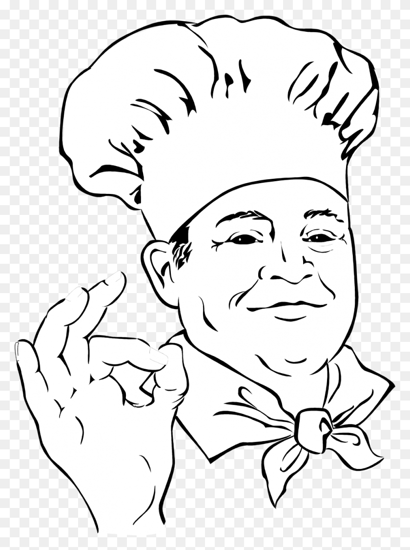 958x1310 Illustration Of A Chef Making An Ok Hand Gesture Black And White Ok Hand Sign, Person, Human, Face HD PNG Download