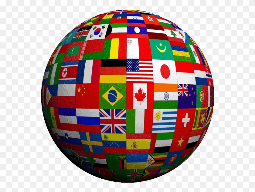 572x573 Illustration Of A Globe Covered In The Flags Of Many World Language, Balloon, Ball, Sphere HD PNG Download