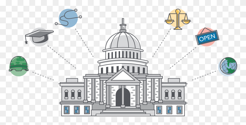 4251x2014 Illustration Of A Government Building Encircled By Dome, Architecture, Church, Cathedral HD PNG Download