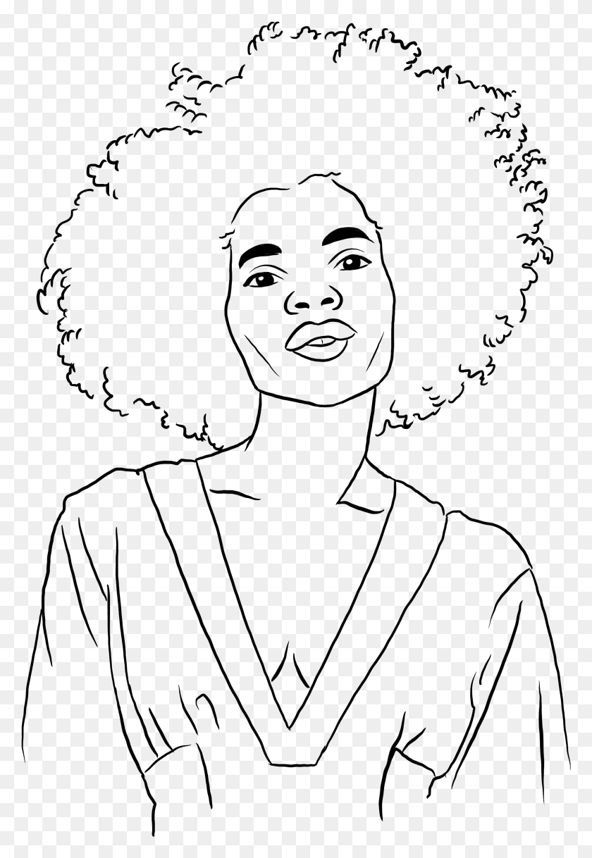 2022x3002 Illustration Of A Woman With Curly Hair Line Art, Hair, Face, Person HD PNG Download