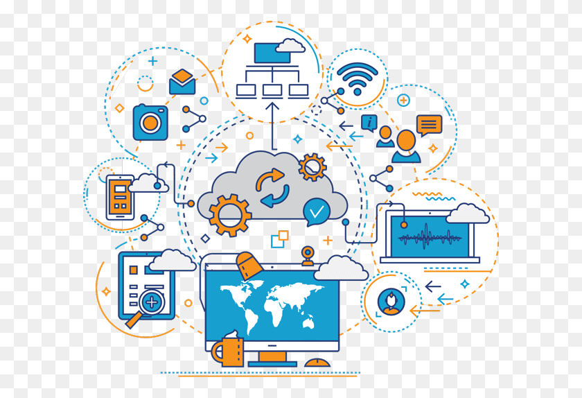 600x514 Illustration Of Connected World And Internet Cloud Web Services Vector, Doodle HD PNG Download