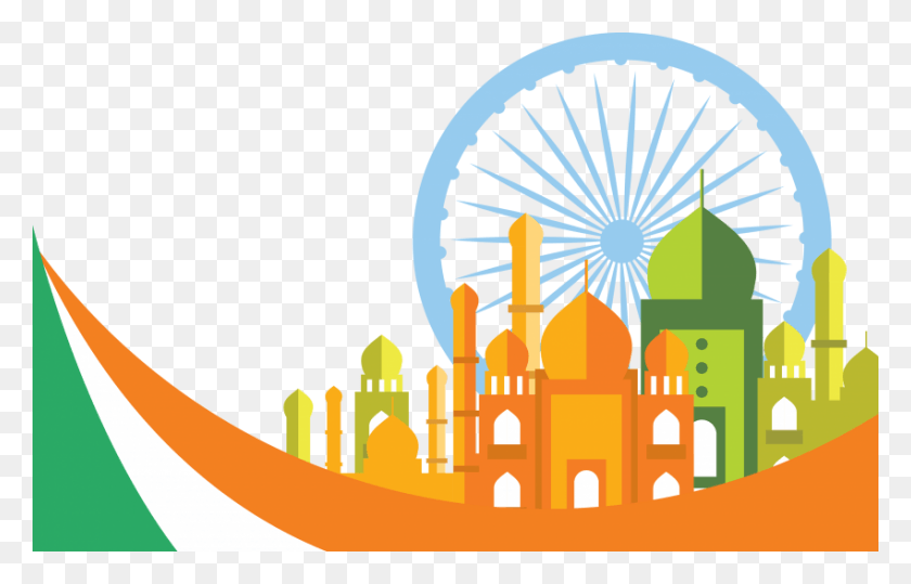 850x523 Illustration Of Wavy Indian Flag With Taj Mahal Flag 26 January, Amusement Park, Vacation, Ferris Wheel HD PNG Download