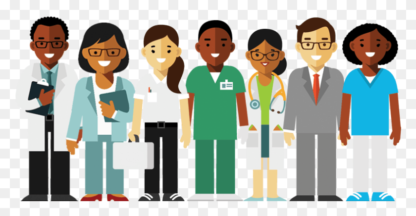 801x387 Illustration Showing A Group Of Medical Professionals Cartoon, Person, Human, Standing HD PNG Download