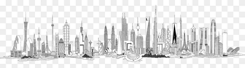 1105x308 Image, City, Urban, Art, Drawing Sticker PNG