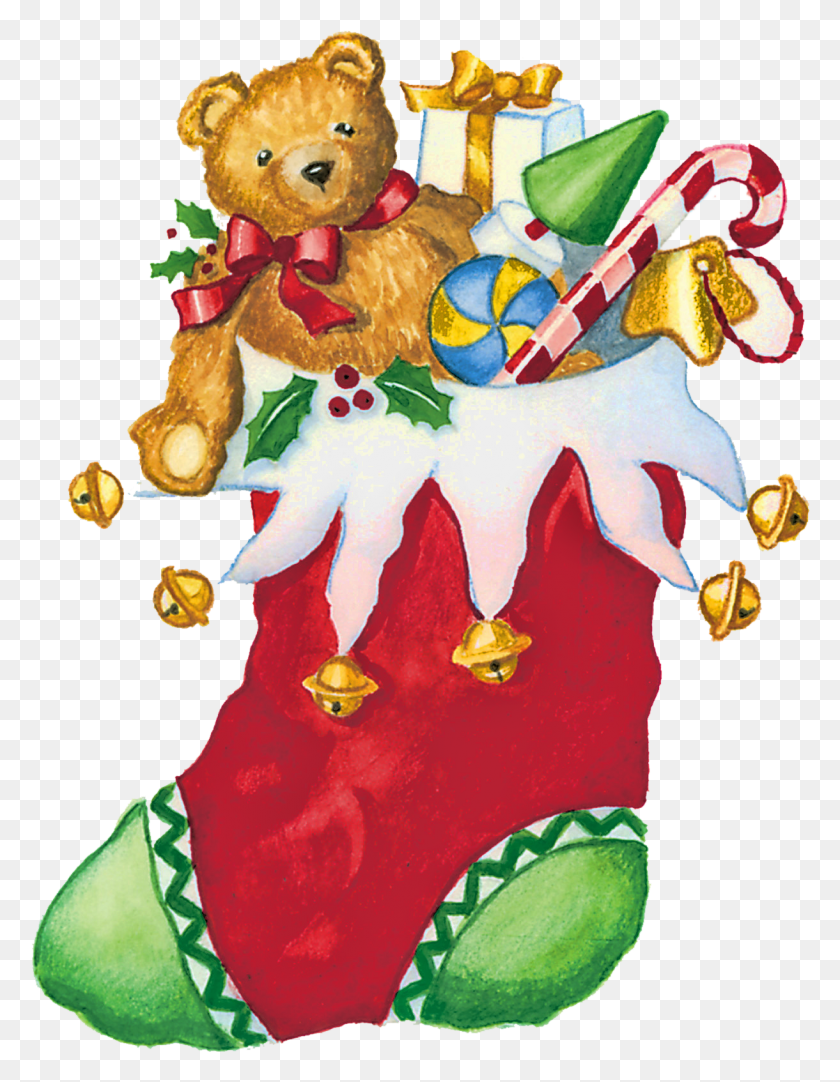 1220x1600 Png Изображение - Рождественский Чулок С Игрушками, Плюшевый Мишка, Игрушка, Чулок Png Скачать