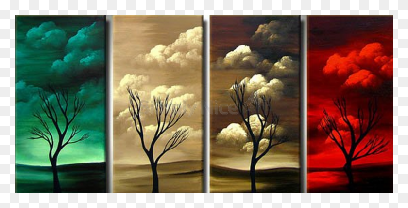 801x380 Image Dying Tree 4 Pieces Set Painting Painting, Nature, Outdoors, Sky HD PNG Download