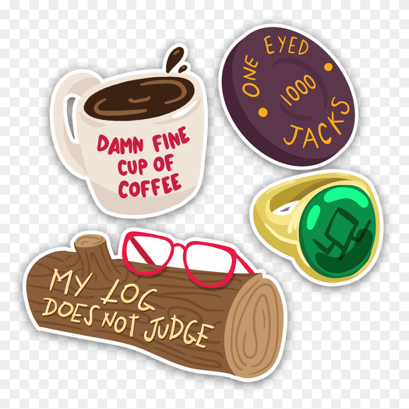 888x890 Image Of Twin Peaks Sticker Pack, Coffee Cup, Cup, Label HD PNG Download