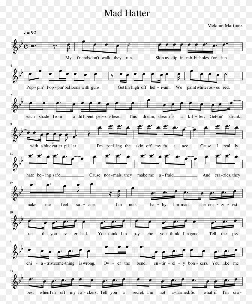 778x951 Image Result For Mad Hatter Melanie Martinez Clarinet Flight Song Sheet Music, Gray, World Of Warcraft HD PNG Download