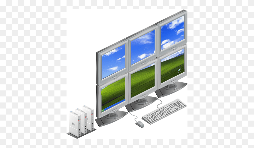 401x431 Image Showing Three Sun Ray Clients With Six Monitors Desktop Computer, Electronics, Monitor, Screen HD PNG Download