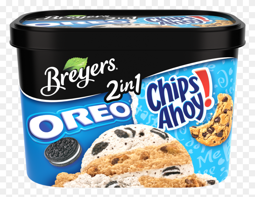 1411x1064 Image Transparent Chips Ahoy Breyers In Ice Cream Qt Oreo And Chips Ahoy Ice Cream, Bread, Food, Dessert HD PNG Download
