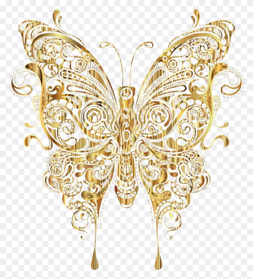 2084x2316 Image Transparent Stock Collection Of Free Golde Butterfly Transparent Golden Butterfly Clipart, Pattern, Floral Design, Graphics HD PNG Download