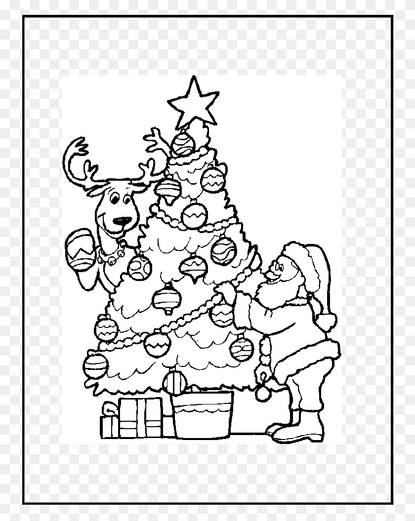 756x995 Imagen De Santa Claus Con Arbol De Navidad Y Regalos Christmas Tree To Colour, Tree, Plant, Ornamento Hd Png