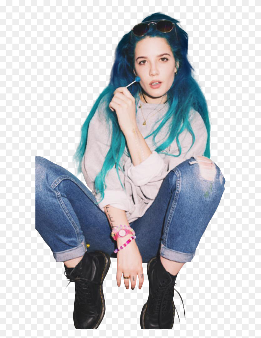 613x1025 Images About De Pessoas On We Heart It Halsey With Long Blue Hair, Clothing, Apparel, Pants HD PNG Download
