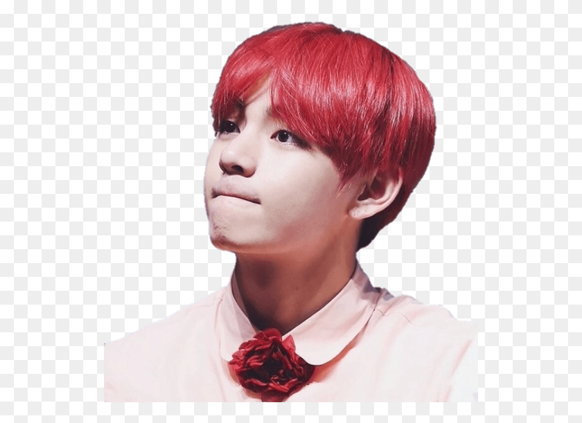 541x551 Images About V On We Heart It Bts V Red, Hair, Person, Human HD PNG Download