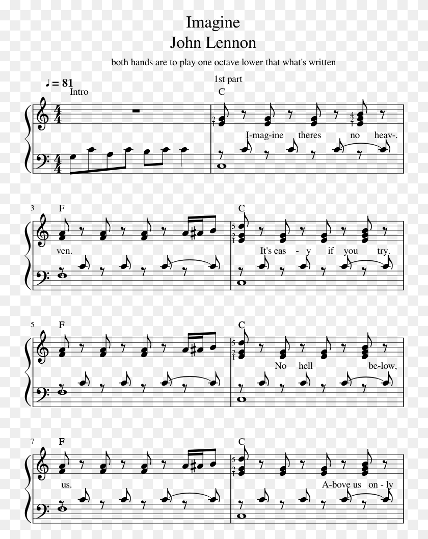 746x998 Imagine John Lennon Sheet Music 1 Of 3 Pages High And The Mighty Sheet Music, Gray, World Of Warcraft HD PNG Download