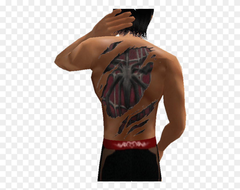 464x606 Impressive Ripped Skin Sports Tattoo On Back Photo Spiderman Sleeve Tattoos, Person, Human, Arm HD PNG Download