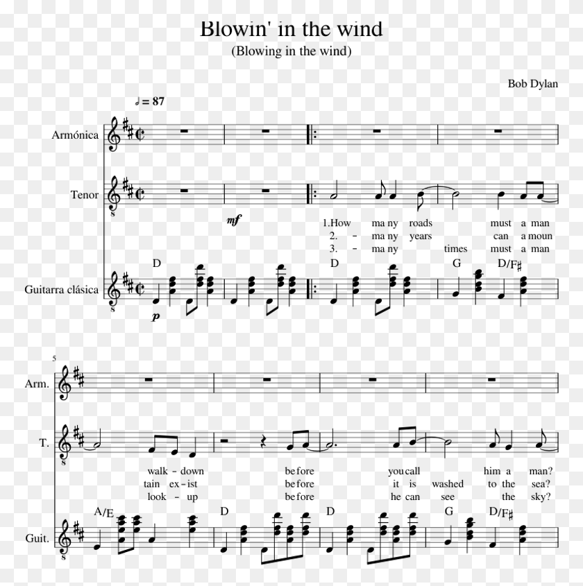 771x785 In The Wind Bob Dylan Sheet Music, Gray, World Of Warcraft HD PNG Download