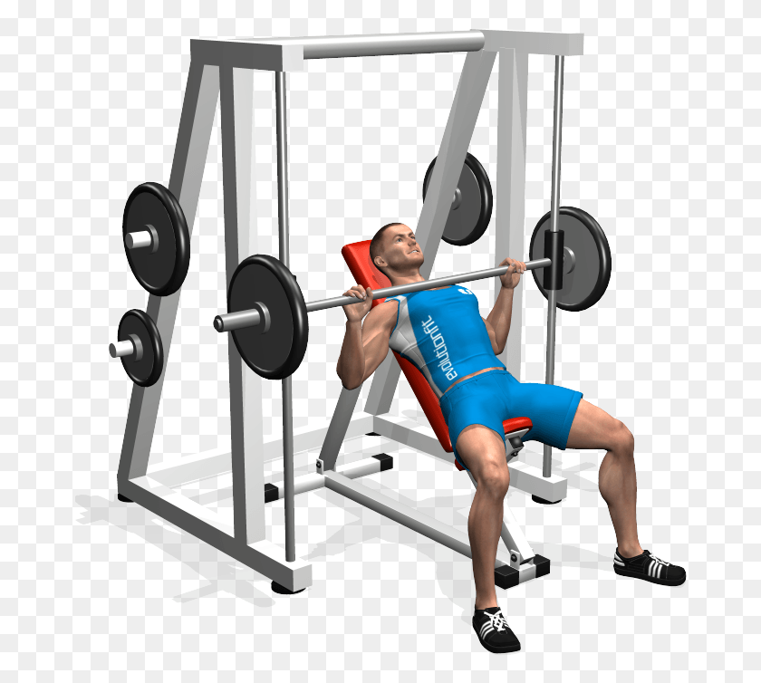 676x694 Inclined Bench Press Smith Machine Involved Muscles Panca Inclinata Al Multipower, Bow, Person, Human HD PNG Download