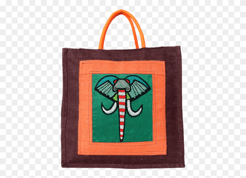 427x547 Indha Craft Embroidered Brown Jute Lunch Bag For Menwomen Birkin Bag, Tote Bag, Purse, Handbag HD PNG Download