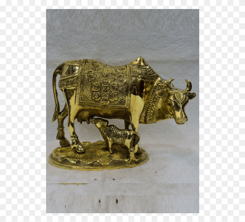 526x701 India Cow Amp Baby Statue Handmade Brass Large Statue, Bronze, Dinosaur, Reptile HD PNG Download