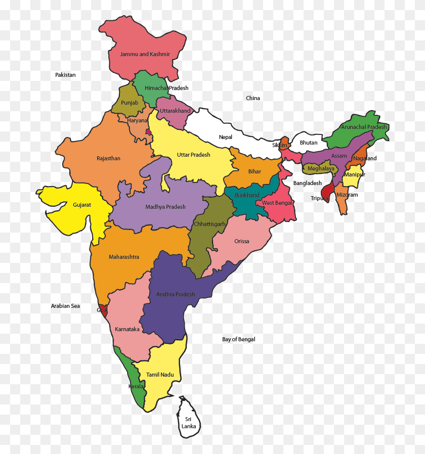700x838 Карта Индии Бесплатное Изображение Карта Индии С Только Названием Государств, Диаграмма, Участок, Атлас Hd Png Скачать
