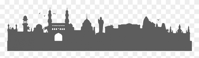 1744x421 India Skyline Hyderabad Silhouette, Crowd, Archaeology HD PNG Download