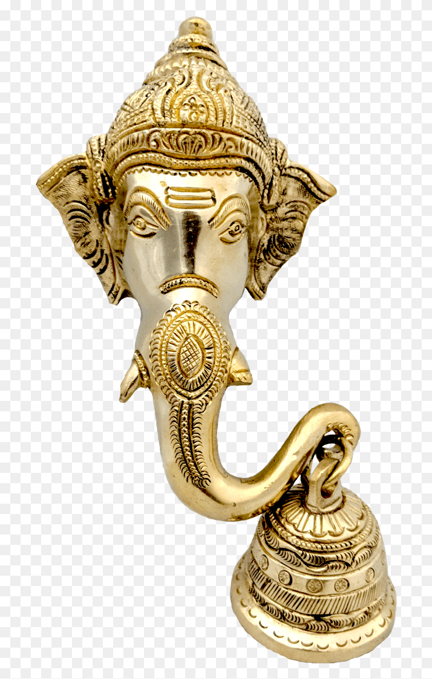 704x1261 Indian Brass Handicraft Ganesh Bell Statue, Gold, Ivory, Bronze HD PNG Download