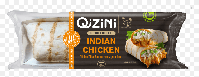 3474x1182 Indian Chicken Burrito, Label, Text, Bread HD PNG Download