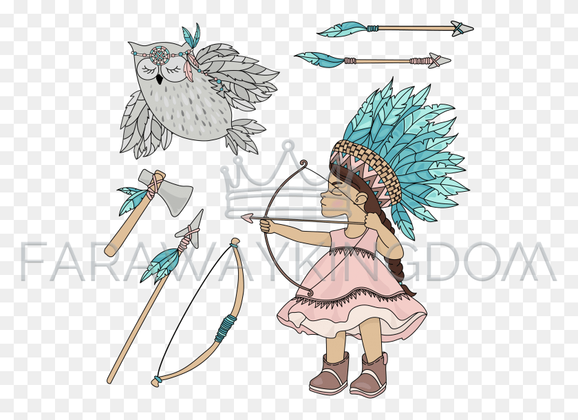 3508x2480 Indian Princess Shooting Arrow Cartton, Person, Human, Clothing HD PNG Download