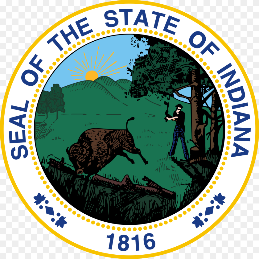 2000x2000 Indiana State Seal Download Seal Of Indiana, Person, Logo, Face, Head Clipart PNG