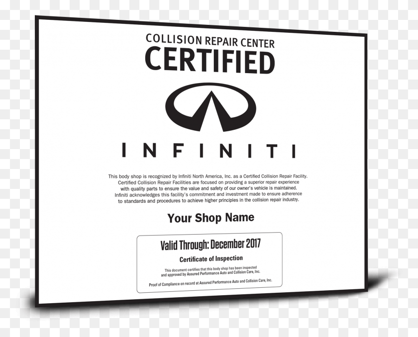 1718x1362 Infiniti Certified Collision Repair Network Body Shop Certificate Of Repair, Poster, Advertisement, Flyer Descargar Hd Png