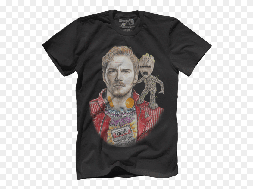 568x569 Inked Star Lord And Baby Groot Red White And Boom Shirt, Clothing, Apparel, T-shirt HD PNG Download