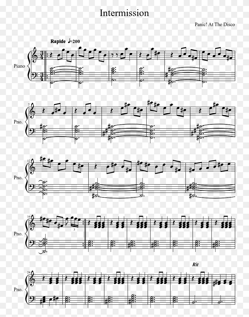 749x1008 Intermission Sheet Music Composed By Panic At The Disco Christmas Canon Piano Sheet Music, Gray, World Of Warcraft HD PNG Download