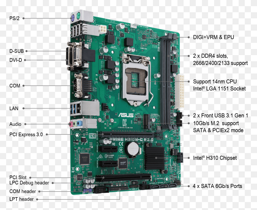 1355x1089 Internationally Certified Business Motherboard Asus Prime H310m C Csm, Electronic Chip, Hardware, Electronics HD PNG Download