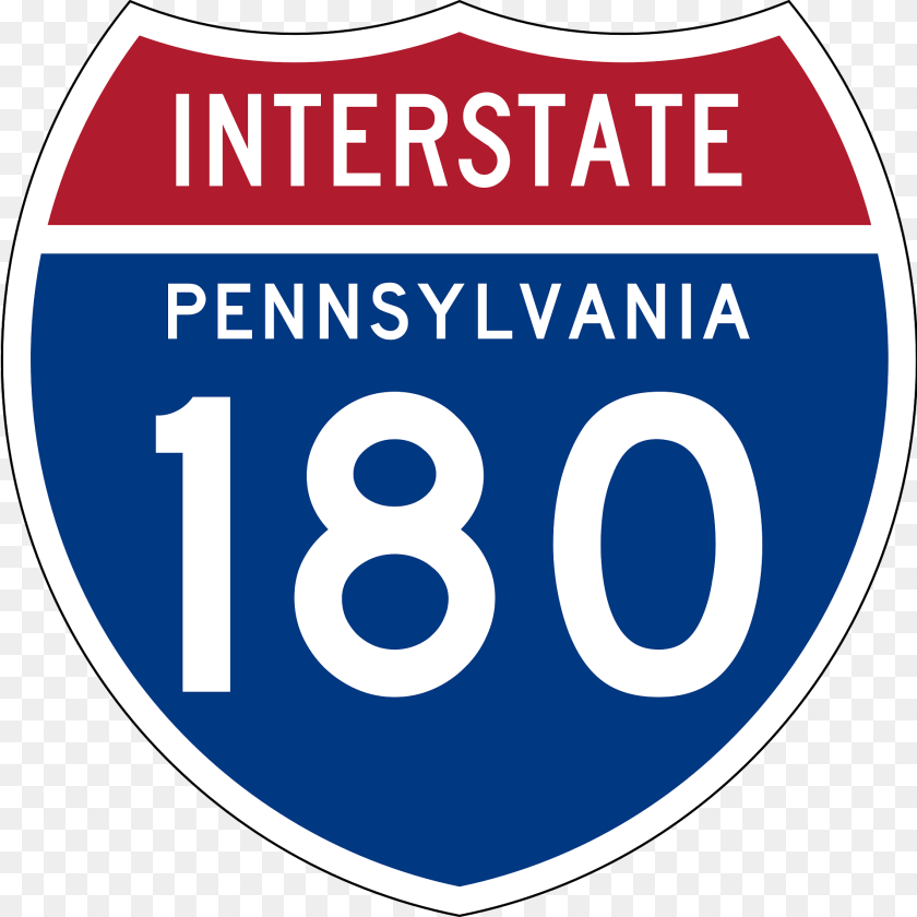 Interstate 180 Pennsylvania Sign Clipart, Symbol, Text, Number, Disk Sticker PNG