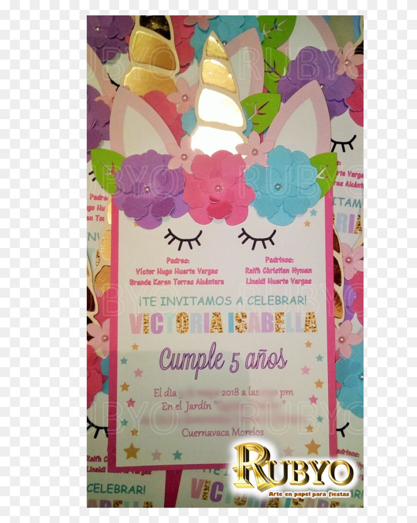 664x994 Invitacin Unicornio Con Flores 3D День Рождения, Плакат, Реклама, Флаер Png Скачать